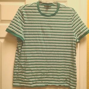Michael Kors Mens short sleeve shirt XL Green/White stripped